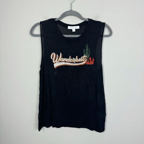 DAYDREAMER | Wanderlust Black Sleeveless Graphic Tank Top Women’s Size Small - Picture 1 of 7